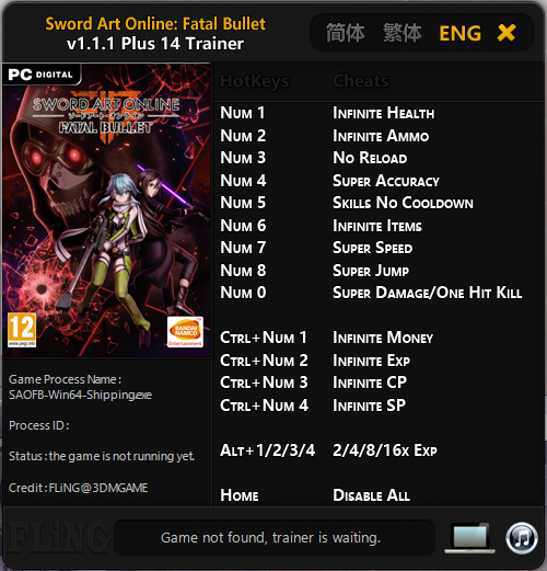 Sword Art Online Fatal Bullet Trainer Free Download