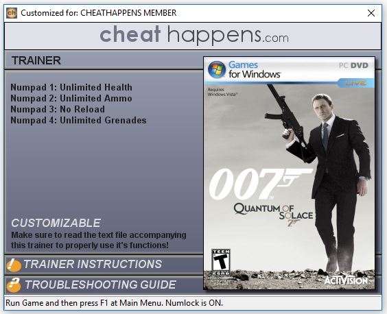 James Bond 007 Quantum of Solace Trainer Free Download